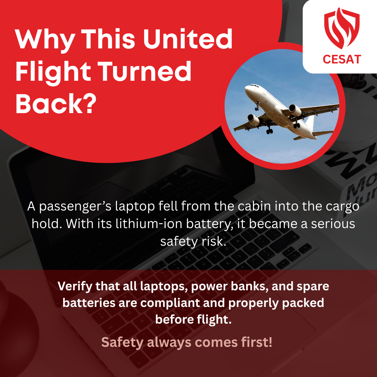 Plane turns back after lithium ion battery incident